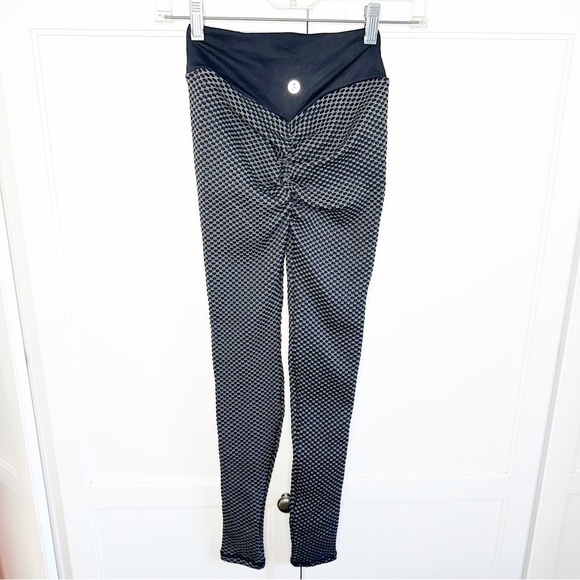 Black Butt Lifting High Waist Leggings Tummy Control Bubble Stretchable Medium - Picture 5 of 11